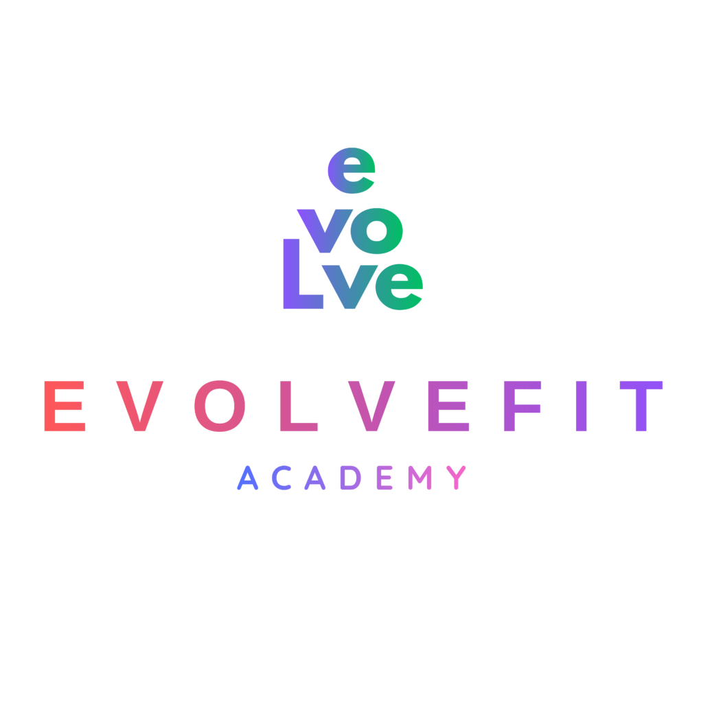 Gradient wordmark 'Evolve It Academy' on a black background, with large 'Evolve It' text in rainbow colors and 'ACADEMY' beneath.